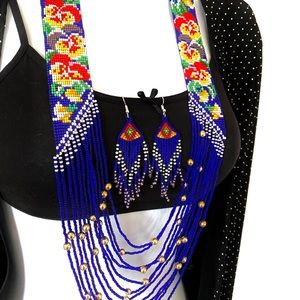 Bead embroidery necklace earrings set handmade